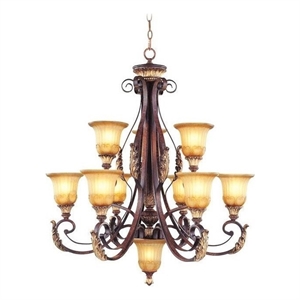 Livex Lighting Villa Verona Chandelier in Bronze with Aged Gold Leaf Multi-Color