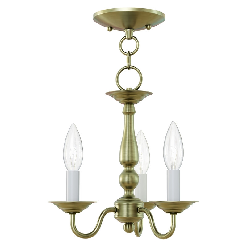 Livex Lighting Williamsburgh 3 Light Antique Brass Chain Hang/Ceiling Mount