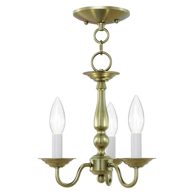 Livex Lighting Williamsburgh 3 Light Antique Brass Chain Hang/Ceiling Mount