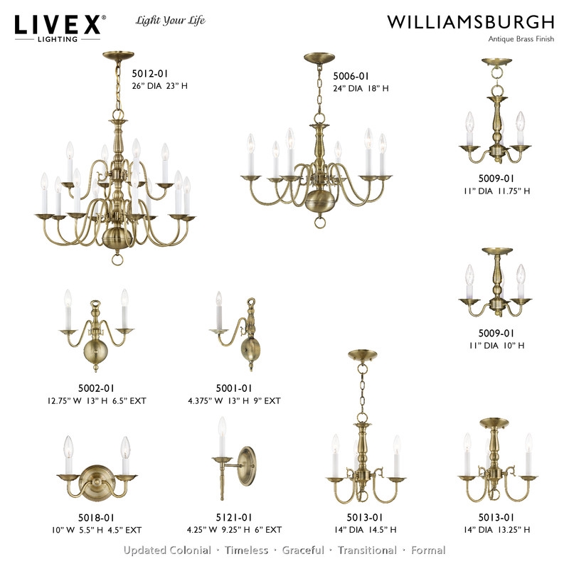 Livex Lighting Williamsburgh 3 Light Antique Brass Chain Hang/Ceiling Mount