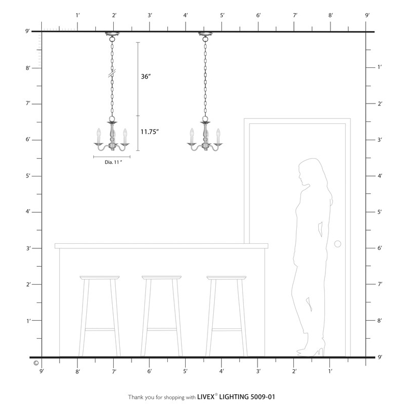 Livex Lighting Williamsburgh 3 Light Antique Brass Chain Hang/Ceiling Mount