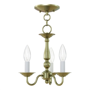 Livex Lighting Williamsburgh 3 Light Antique Brass Chain Hang/Ceiling Mount