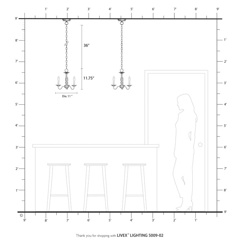 Livex Lighting Williamsburgh 3 Light Polished Brass Chain Hang/Ceiling Mount
