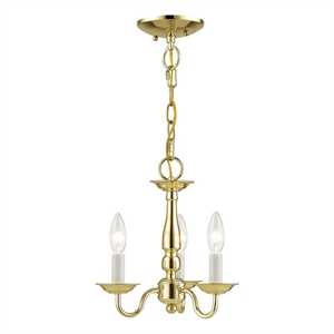 Livex Lighting Williamsburgh 3 Light Polished Brass Chain Hang/Ceiling Mount
