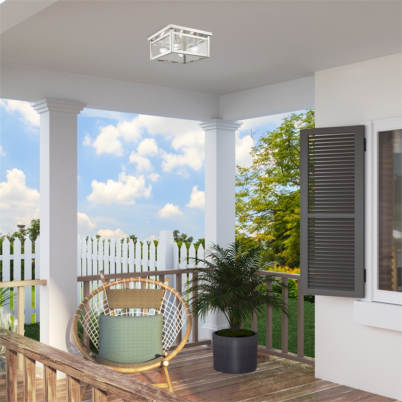 Livex Lighting Milford 4-Light Metal & Glass Ceiling Mount in Brushed Nickel