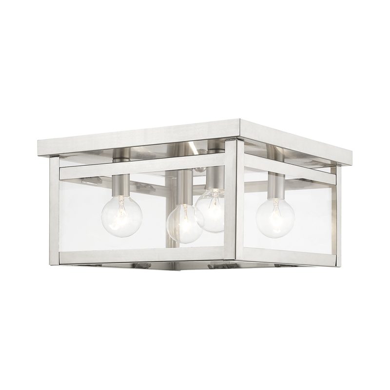 Livex Lighting Milford 4-Light Metal & Glass Ceiling Mount in Brushed Nickel