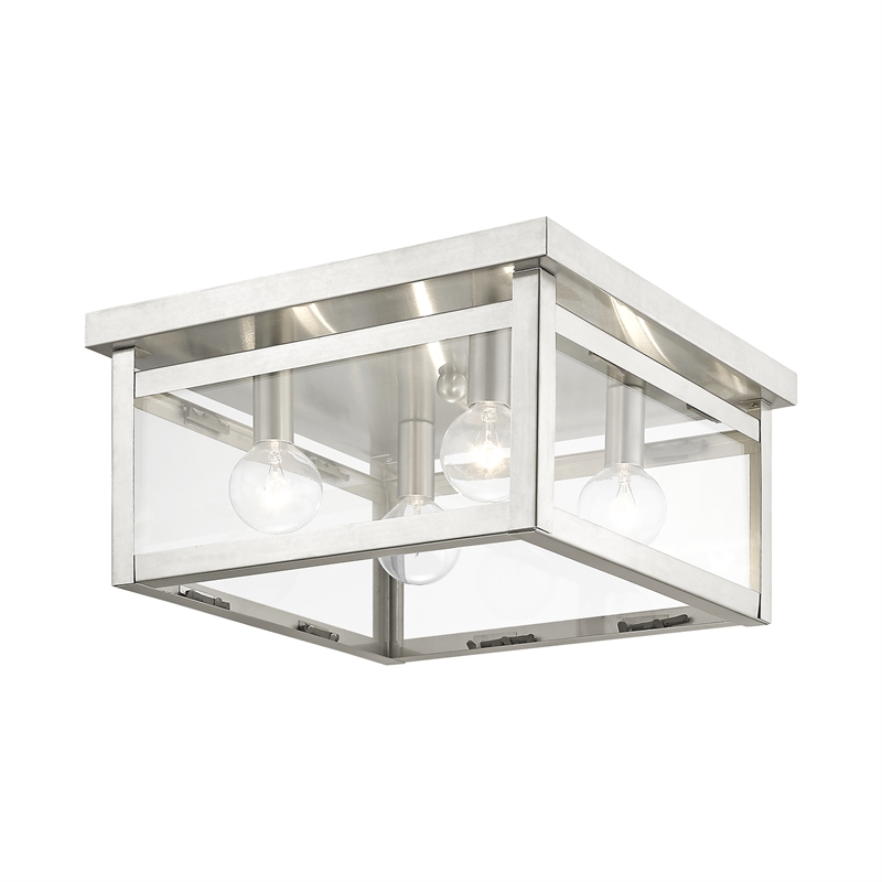 Livex Lighting Milford 4-Light Metal & Glass Ceiling Mount in Brushed Nickel