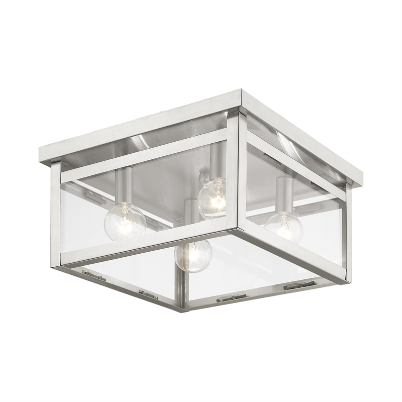 Livex Lighting Milford 4-Light Metal & Glass Ceiling Mount in Brushed Nickel