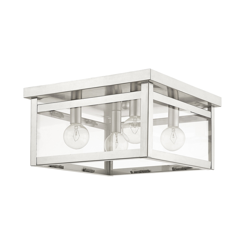 Livex Lighting Milford 4-Light Metal & Glass Ceiling Mount in Brushed Nickel