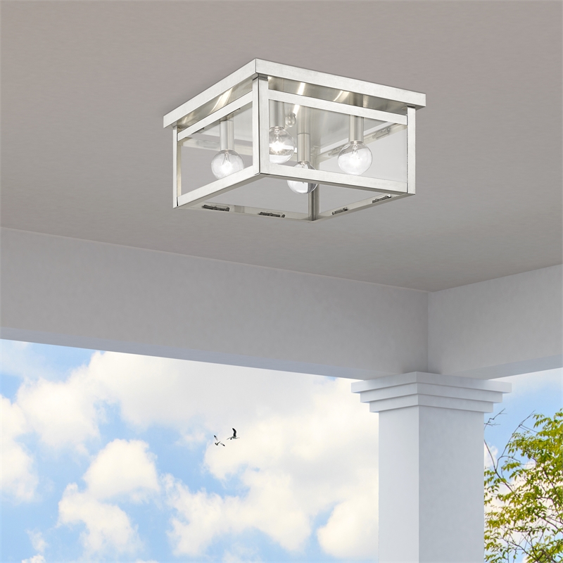 Livex Lighting Milford 4-Light Metal & Glass Ceiling Mount in Brushed Nickel