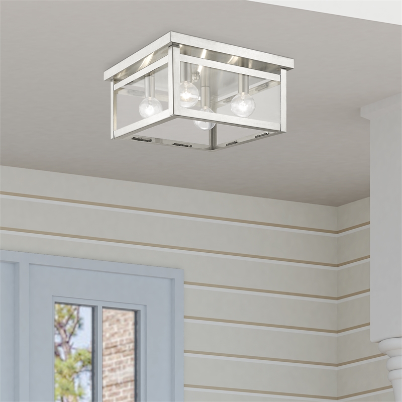 Livex Lighting Milford 4-Light Metal & Glass Ceiling Mount in Brushed Nickel