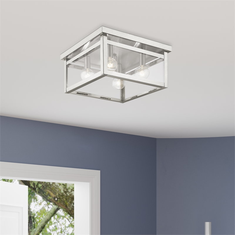 Livex Lighting Milford 4-Light Metal & Glass Ceiling Mount in Brushed Nickel