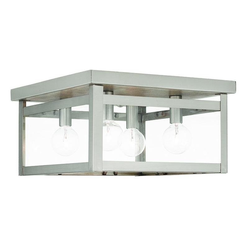 Livex Lighting Milford 4-Light Metal & Glass Ceiling Mount in Brushed Nickel