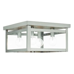 Livex Lighting Milford 4-Light Metal & Glass Ceiling Mount in Brushed Nickel
