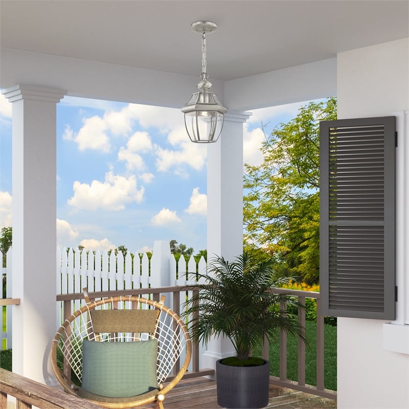 Livex Lighting Monterey 1-Light Brass & Glass Outdoor Lantern in Brushed Nickel