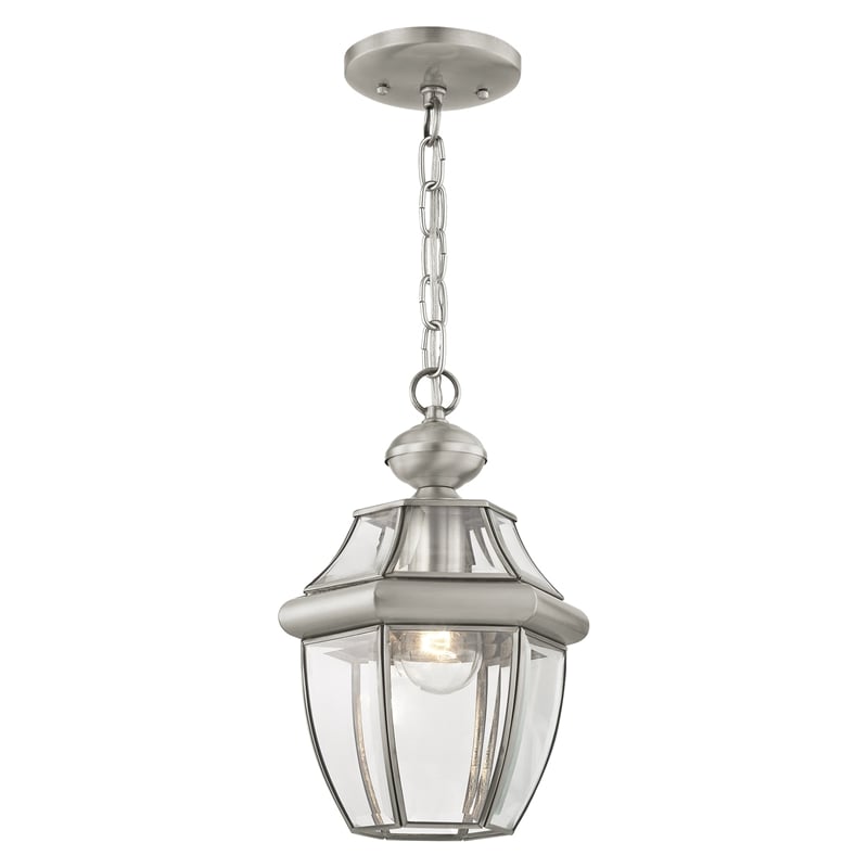 Livex Lighting Monterey 1-Light Brass & Glass Outdoor Lantern in Brushed Nickel