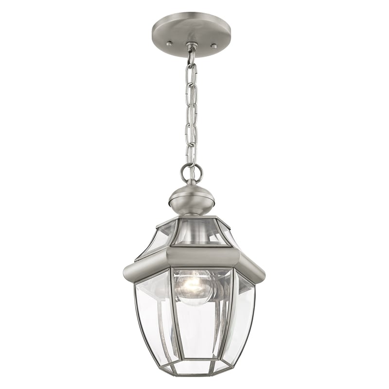 Livex Lighting Monterey 1-Light Brass & Glass Outdoor Lantern in Brushed Nickel