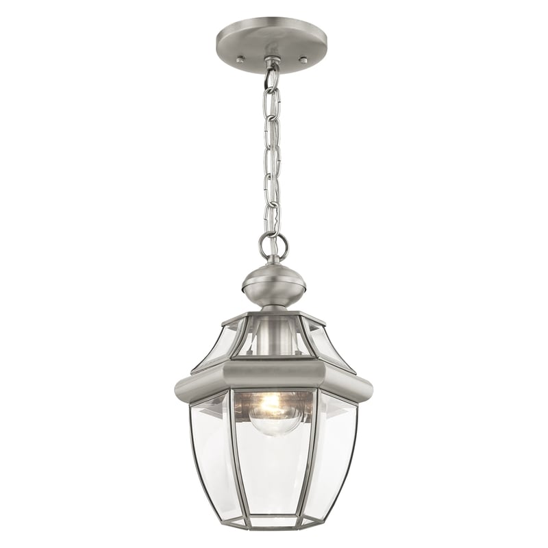 Livex Lighting Monterey 1-Light Brass & Glass Outdoor Lantern in Brushed Nickel