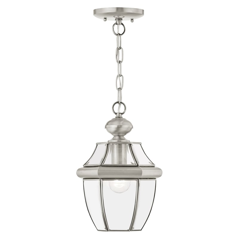 Livex Lighting Monterey 1-Light Brass & Glass Outdoor Lantern in Brushed Nickel