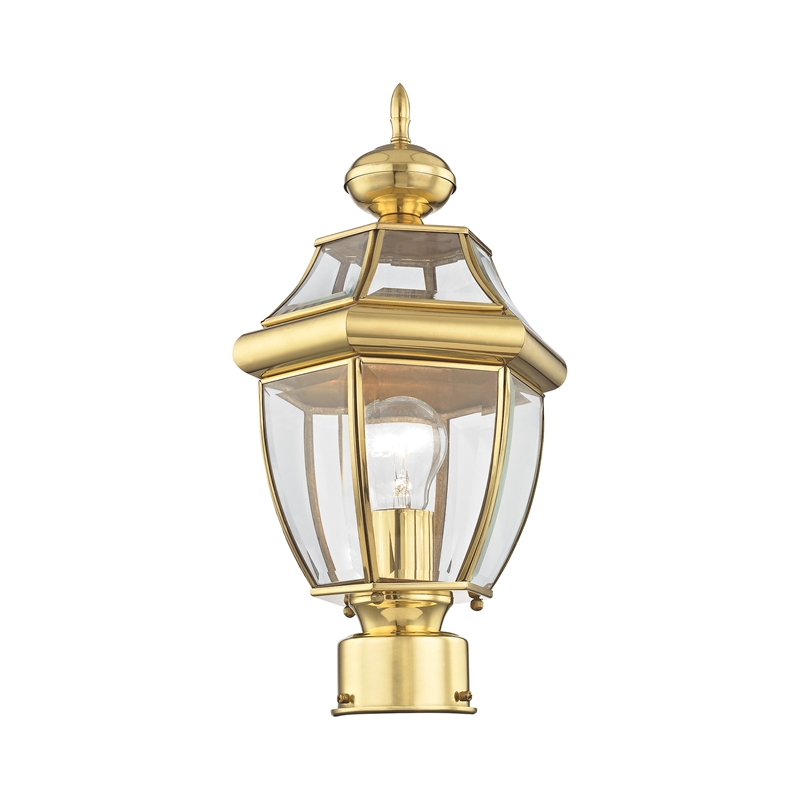 Livex Lighting Monterey 1-Light Brass Outdoor Post Top Lantern in Polished Brass