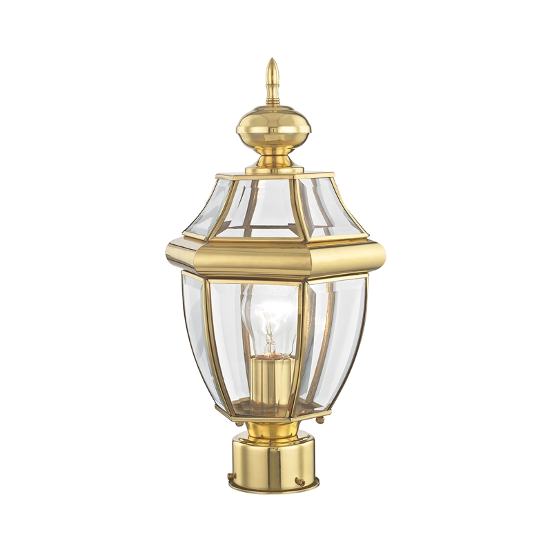Livex Lighting Monterey 1-Light Brass Outdoor Post Top Lantern in Polished Brass
