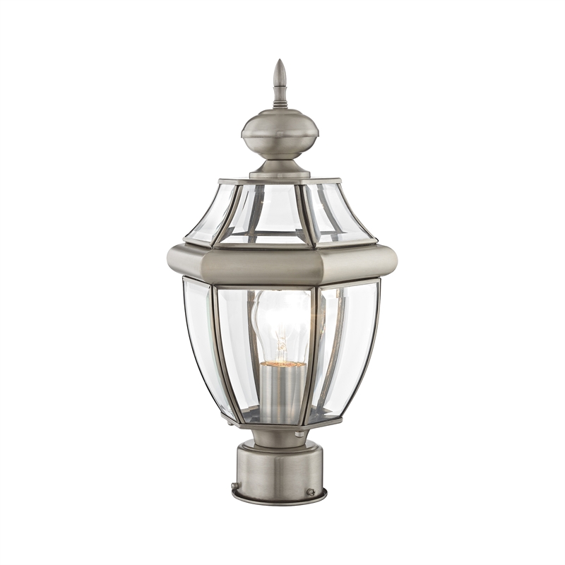 Livex Lighting Monterey 1-Light Brass Outdoor Post Top Lantern in Brushed Nickel