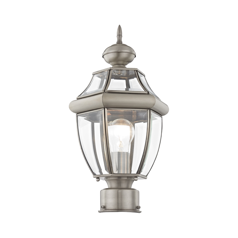 Livex Lighting Monterey 1-Light Brass Outdoor Post Top Lantern in Brushed Nickel
