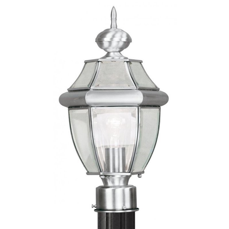 Livex Lighting Monterey 1-Light Brass Outdoor Post Top Lantern in Brushed Nickel