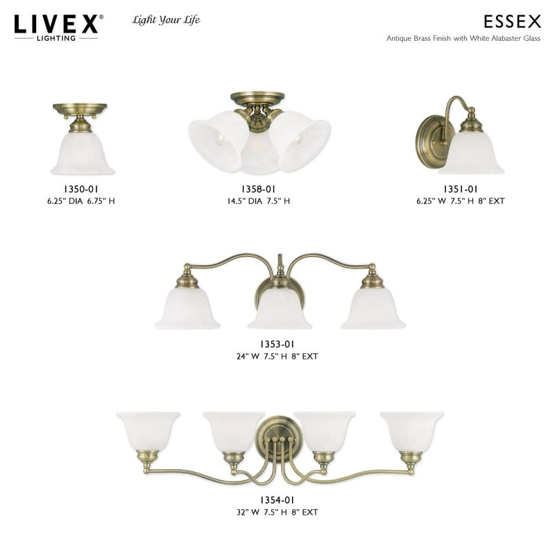Livex Lighting Essex Ceiling Mount in Antique Brass