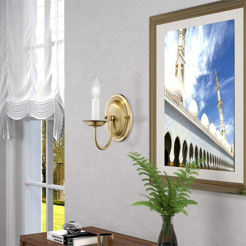 Livex Lighting Home Basics 1-Light Metal Wall Sconce in Antique Brass