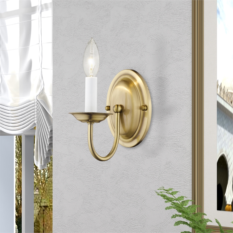 Livex Lighting Home Basics 1-Light Metal Wall Sconce in Antique Brass