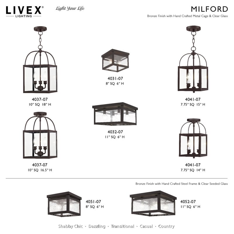 Livex Lighting Milford 3 Light Bronze Chain Hang/Ceiling Mount