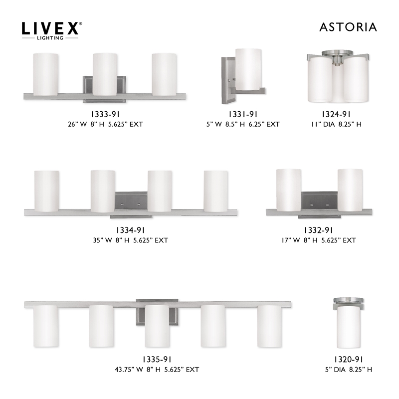 Livex Lighting Astoria 3-Light Metal & Glass Bath Light in Brushed Nickel