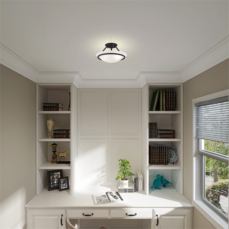 Livex Lighting Newburgh 2-Light Transitional Metal/Glass Ceiling Mount in Black