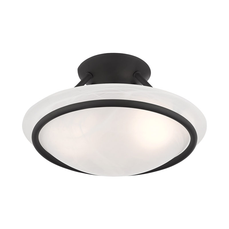 Livex Lighting Newburgh 2-Light Transitional Metal/Glass Ceiling Mount in Black