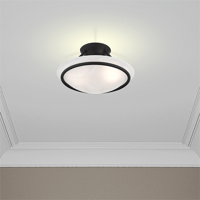 Livex Lighting Newburgh 2-Light Transitional Metal/Glass Ceiling Mount in Black
