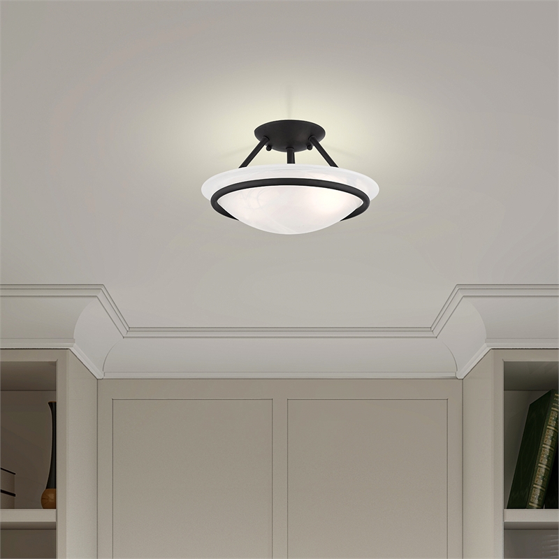 Livex Lighting Newburgh 2-Light Transitional Metal/Glass Ceiling Mount in Black