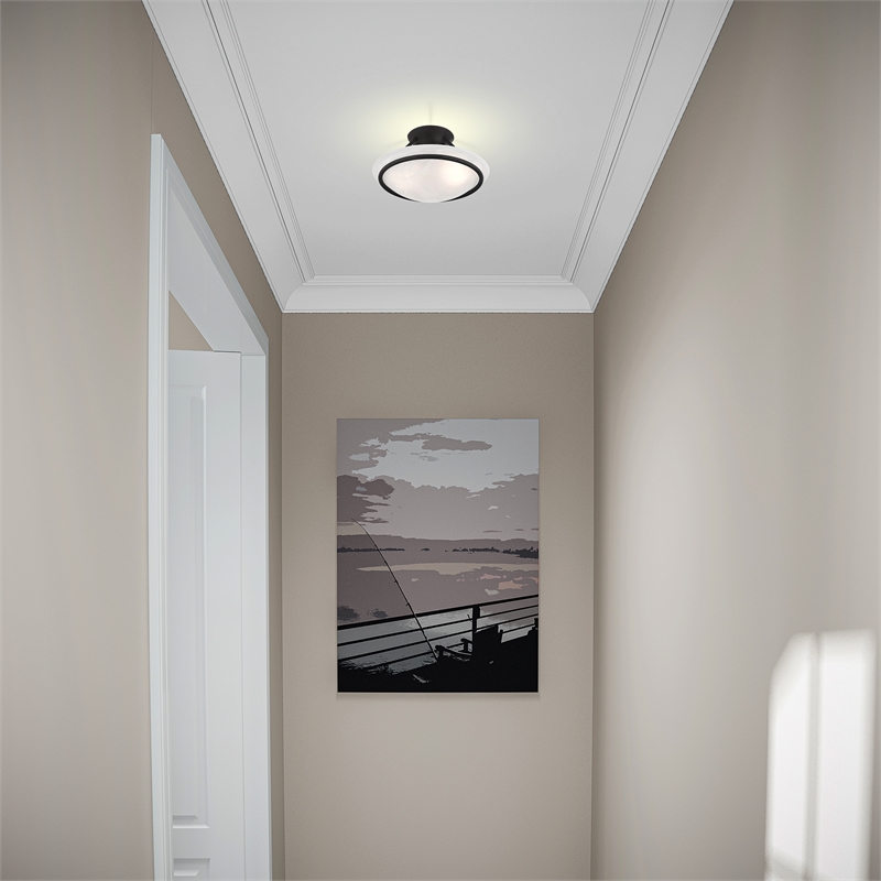 Livex Lighting Newburgh 2-Light Transitional Metal/Glass Ceiling Mount in Black