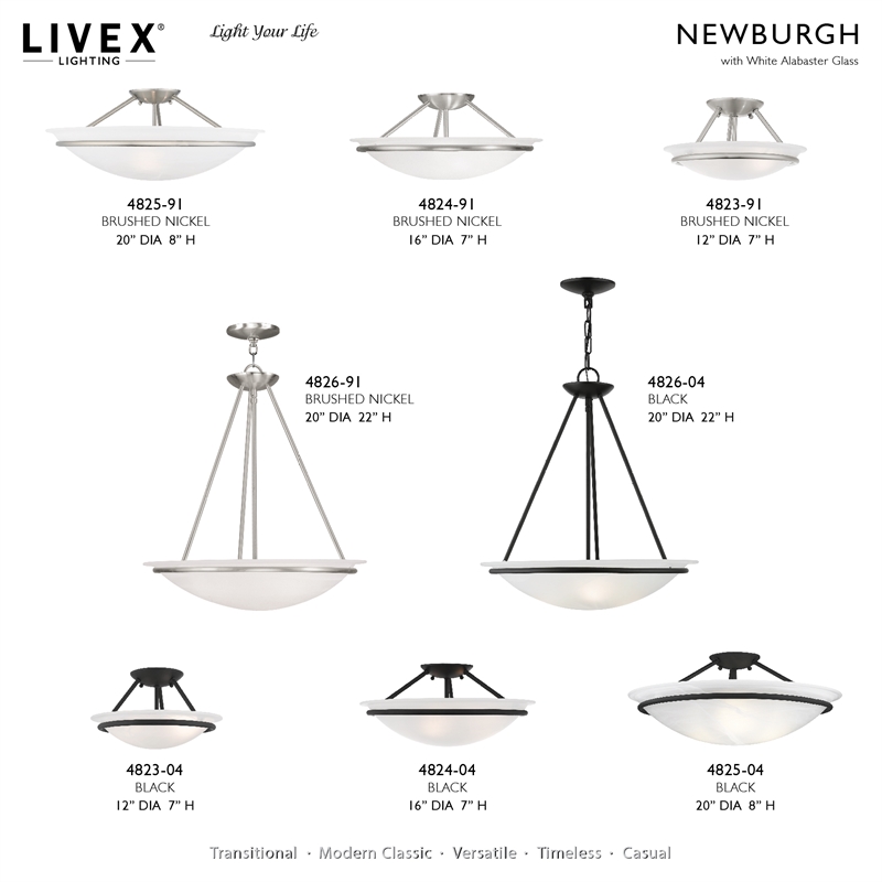 Livex Lighting Newburgh 2-Light Transitional Metal/Glass Ceiling Mount in Black