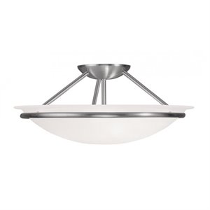 Livex Lighting Newburgh 7&quot 3-Light Metal & Glass Ceiling Mount in Brushed Nickel