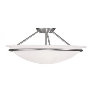 Livex Lighting Newburgh 8&quot 3-Light Metal & Glass Ceiling Mount in Brushed Nickel