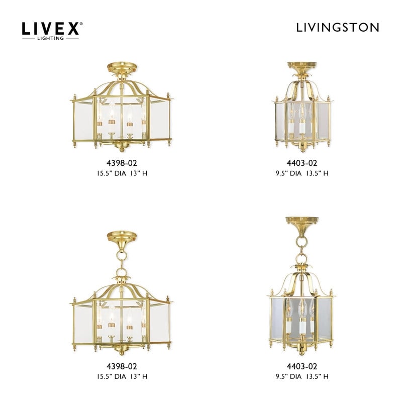 Livex Lighting Livingston 4 Light Polished Brass Chain Hang/Ceiling Mount