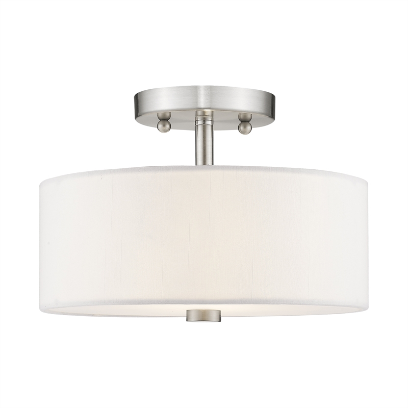 Livex Lighting Meridian 2-Light Metal & Fabric Ceiling Mount in Brushed Nickel