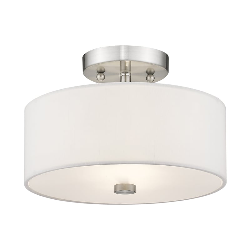 Livex Lighting Meridian 2-Light Metal & Fabric Ceiling Mount in Brushed Nickel
