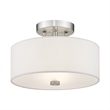 Livex Lighting Meridian 2-Light Metal & Fabric Ceiling Mount in Brushed Nickel