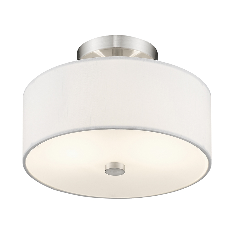 Livex Lighting Meridian 2-Light Metal & Fabric Ceiling Mount in Brushed Nickel
