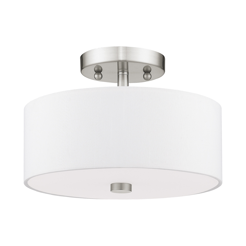 Livex Lighting Meridian 2-Light Metal & Fabric Ceiling Mount in Brushed Nickel