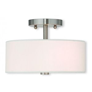 Livex Lighting Meridian 2-Light Metal & Fabric Ceiling Mount in Brushed Nickel