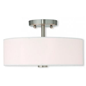 Livex Lighting Meridian 13&quot 2-Light Metal & Fabric Semi Flush in Brushed Nickel