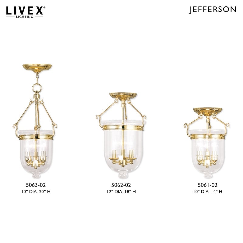 Livex Lighting Jefferson 3 Light Polished Brass Chain Lantern